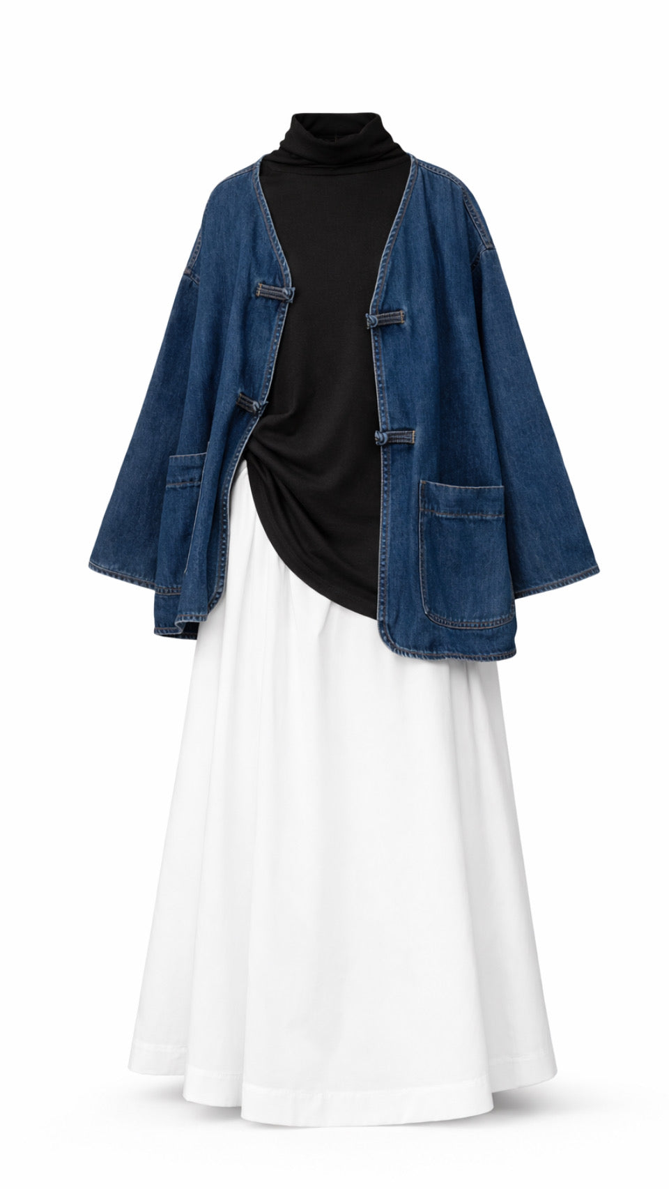 Denim Modest Oversized Abaya Top – Cotton Jean Jacket Tunic for Women – Loose Fit Muslim Layering Shirt – Casual Maxi Outerwear