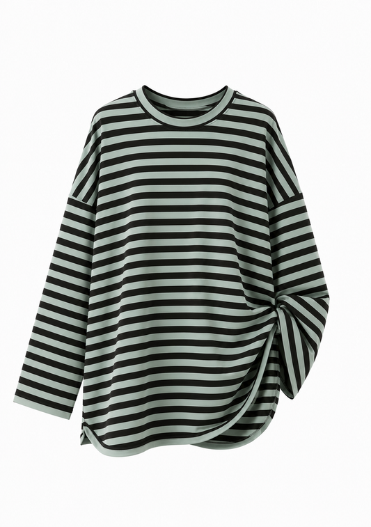Oversized 80% Cotton Striped Modest Top for Women