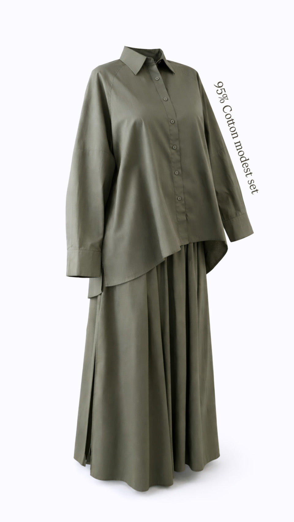 Modest Loose Fit Cotton Shirt & Maxi Skirt Set – Elegant Two-Piece Modest Outfit