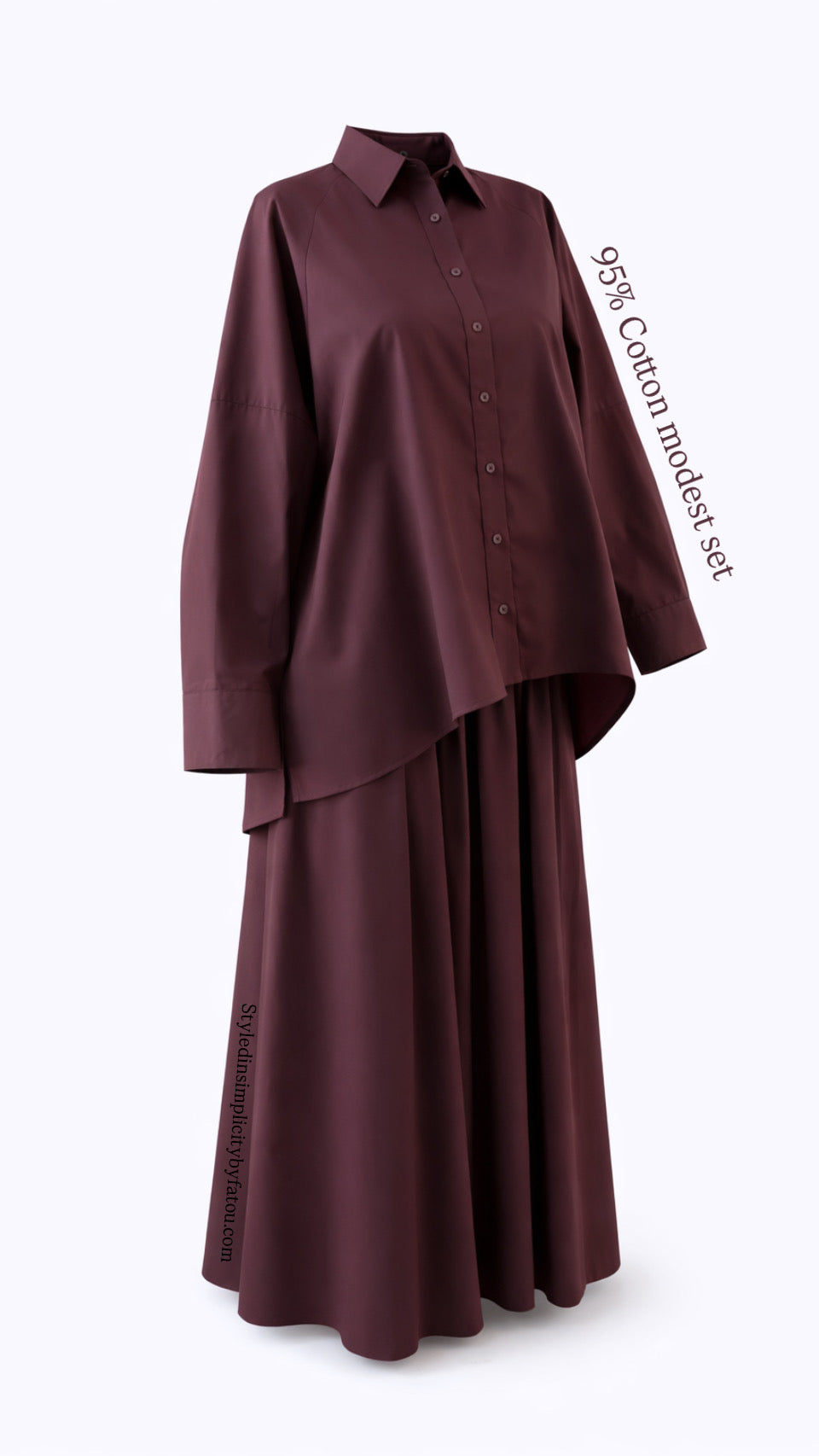 Modest Loose Fit Cotton Shirt & Maxi Skirt Set – Elegant Two-Piece Modest Outfit