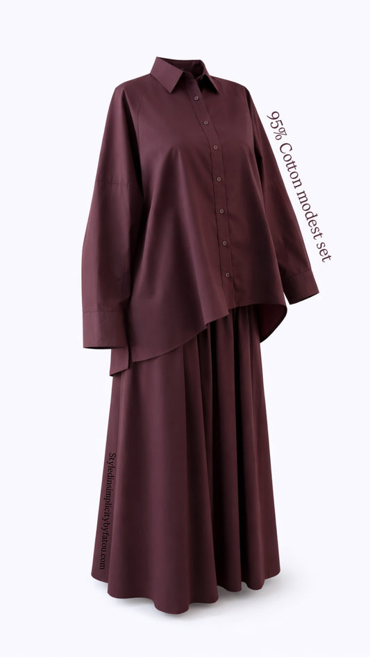 Modest Loose Fit Cotton Shirt & Maxi Skirt Set – Elegant Two-Piece Modest Outfit