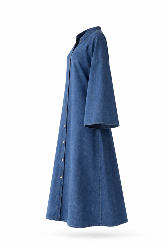100% Cotton Denim Modest Jean Abaya Dress – Loose Fit Maxi Denim Abaya for Everyday & Eid