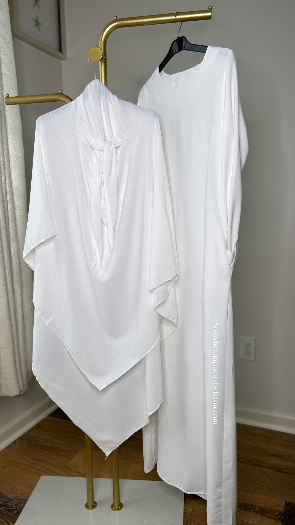 All white Abaya khimar set