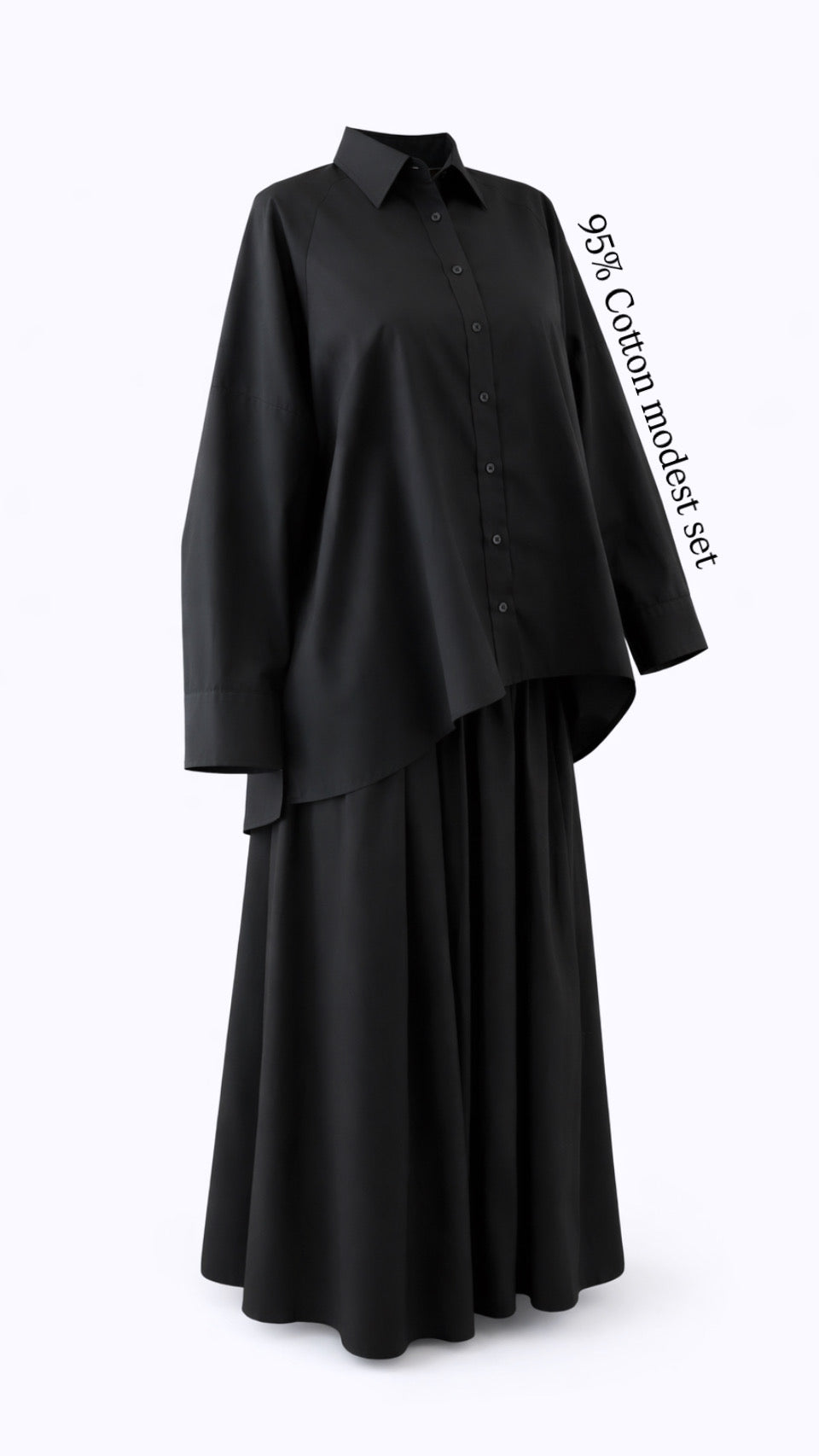 Modest Loose Fit Cotton Shirt & Maxi Skirt Set – Elegant Two-Piece Modest Outfit