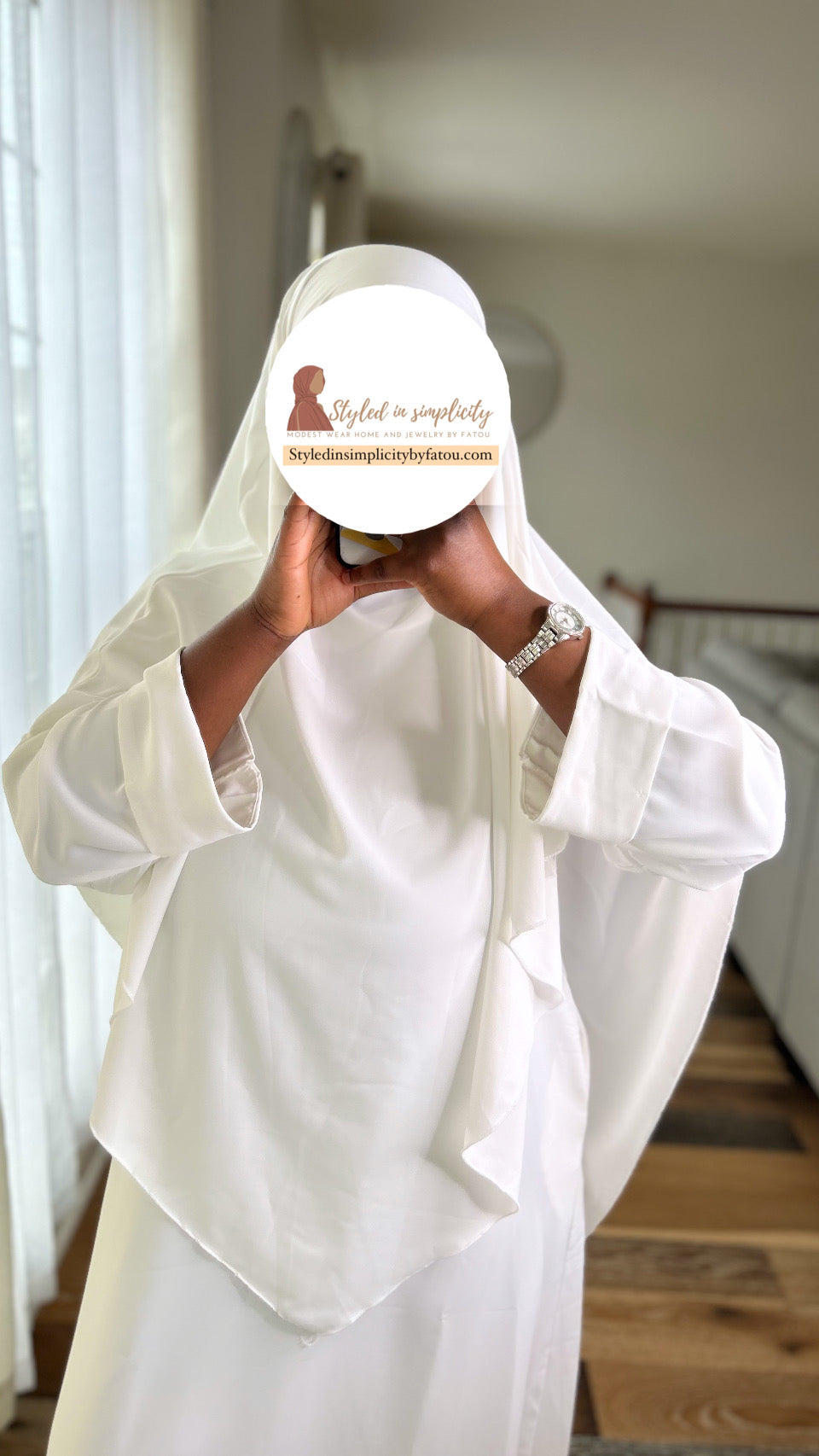 All white Abaya khimar set