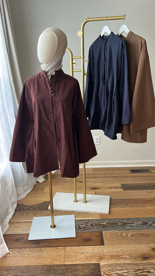 100% cotton :Navy prune and brown are 100% cotton. Taupe and light green are  : 50% Viscose • 42% Cotton • 8%