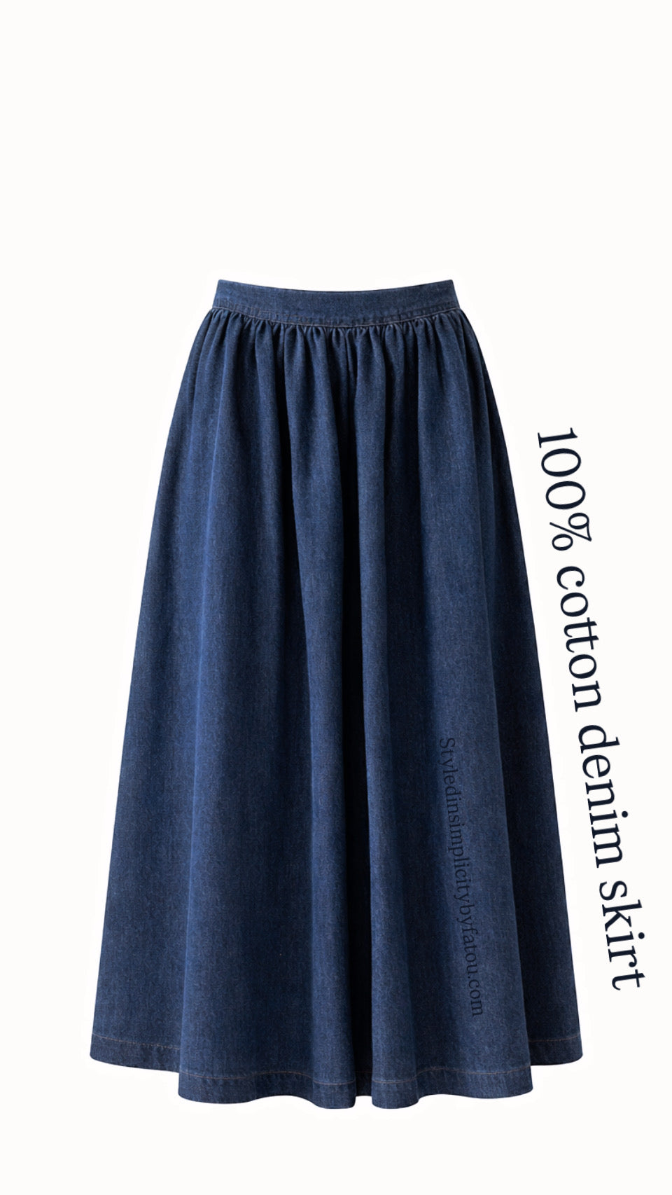 Cotton Maxi Denim Skirt Abaya with Pockets – Loose Fit Elastic Waist Modest Skirt