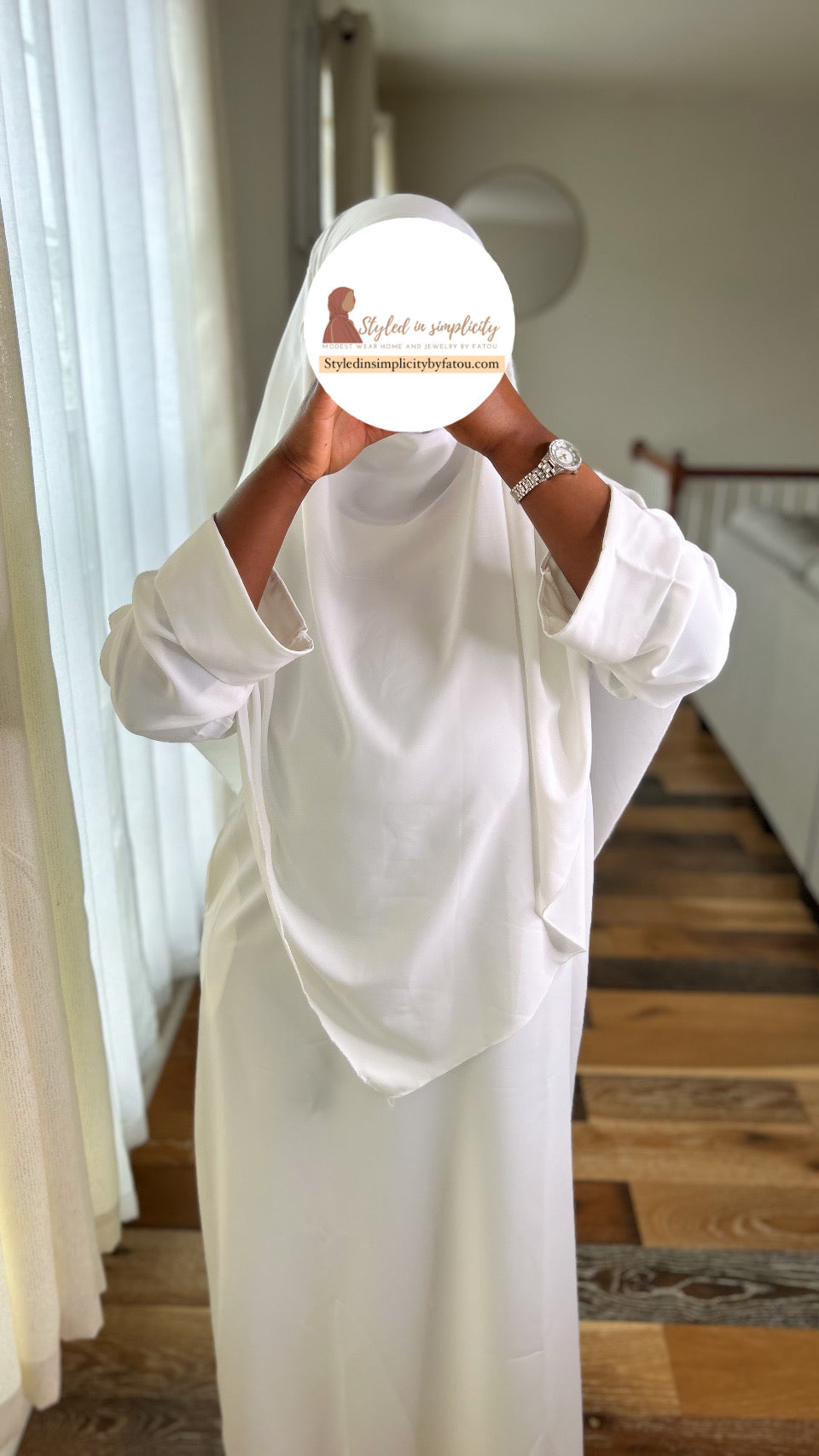 All white Abaya khimar set