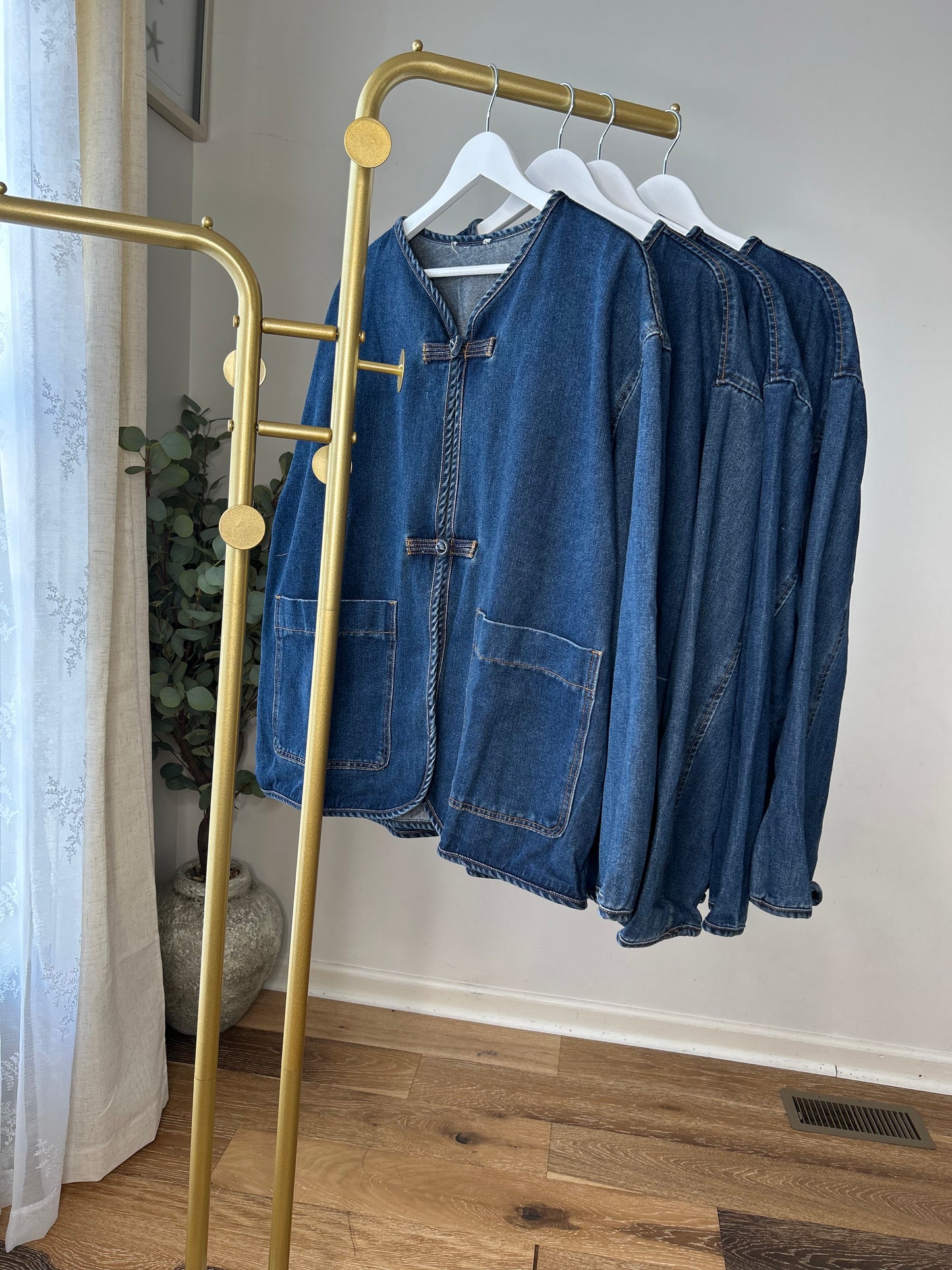 Denim Modest Oversized Abaya Top – Cotton Jean Jacket Tunic for Women – Loose Fit Muslim Layering Shirt – Casual Maxi Outerwear