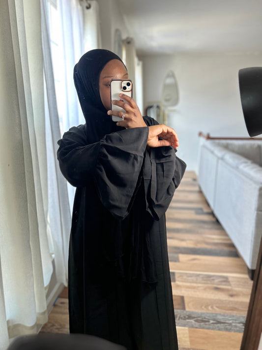 Simple soft crepe black abaya set