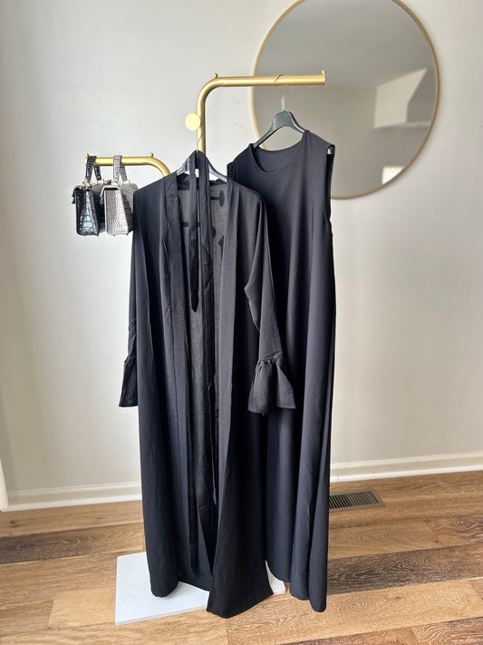 Simple soft crepe black abaya set